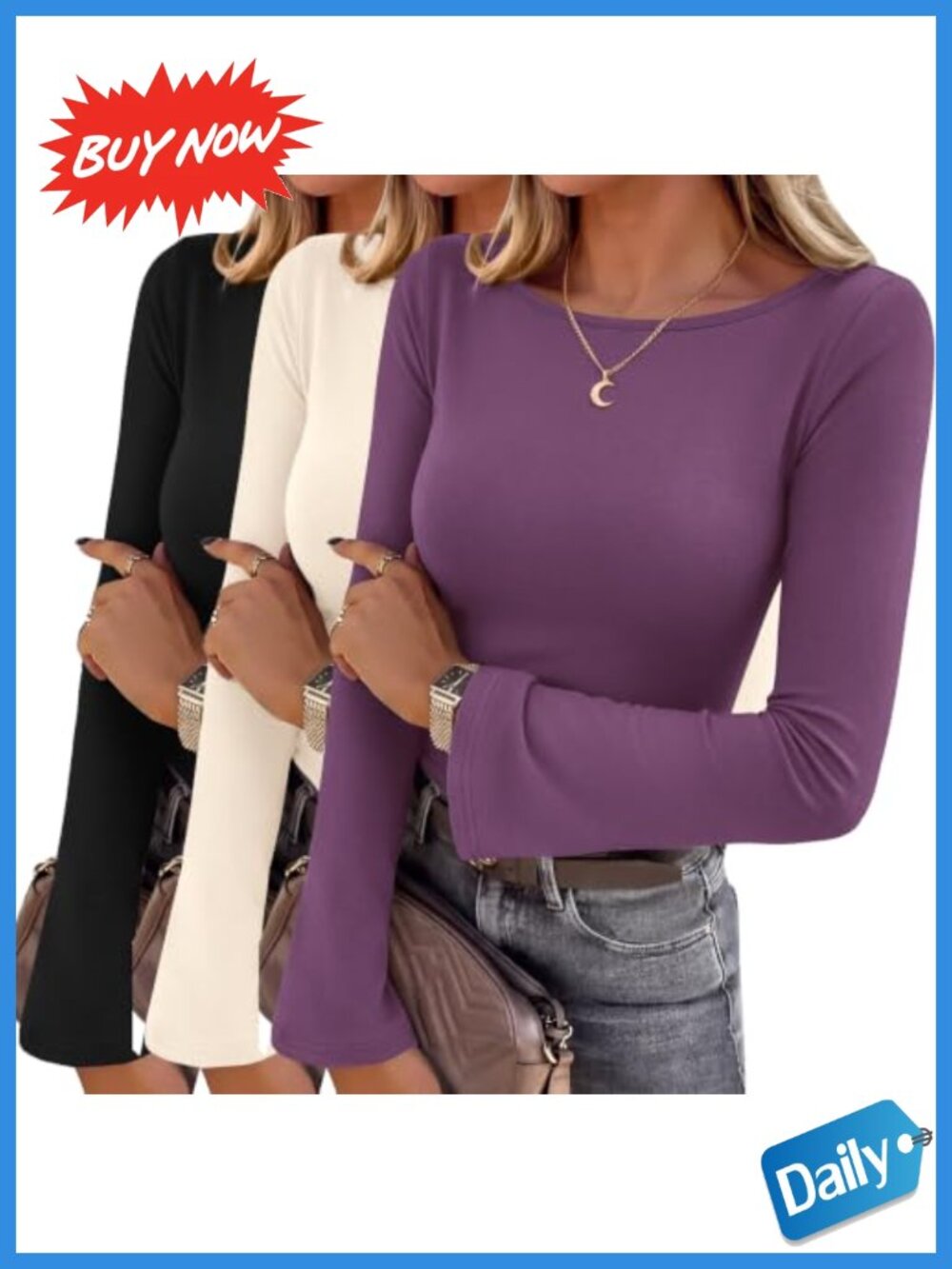 Womens Bell Sleeve Boat Neck Thermal Shirt Slim Fit Casual Top